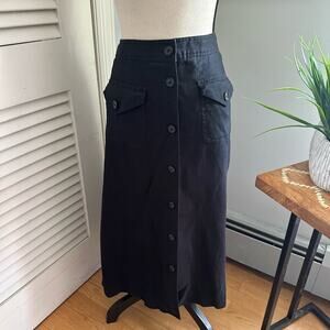 LAUREN RALPH LAUREN Womens Skirt 6 Black Linen Tangiers Midi Minimalist Preppy